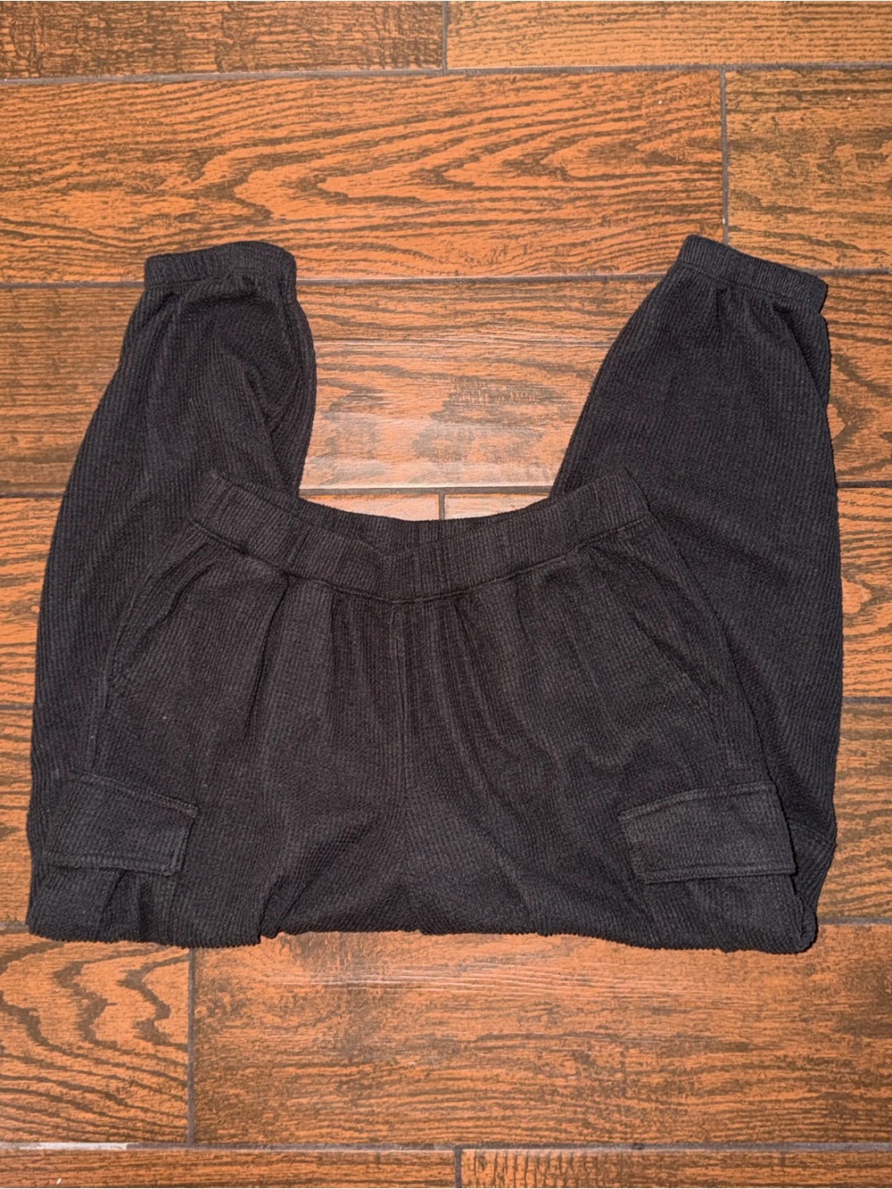 aerie Black Waffle Knit Jogger Pants